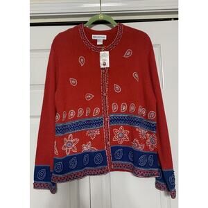 Vintage NWT Maryland Square Paisley & Floral Embroidered Cardigan Sweater L